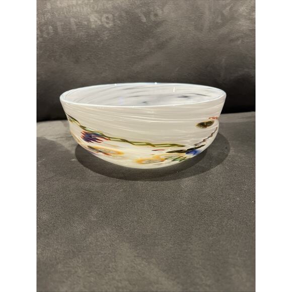 Signed Hand Blown Studio Art Glass Colorful Centerpiece Bowl 7 3/4"- Federici - Picture 1 of 7